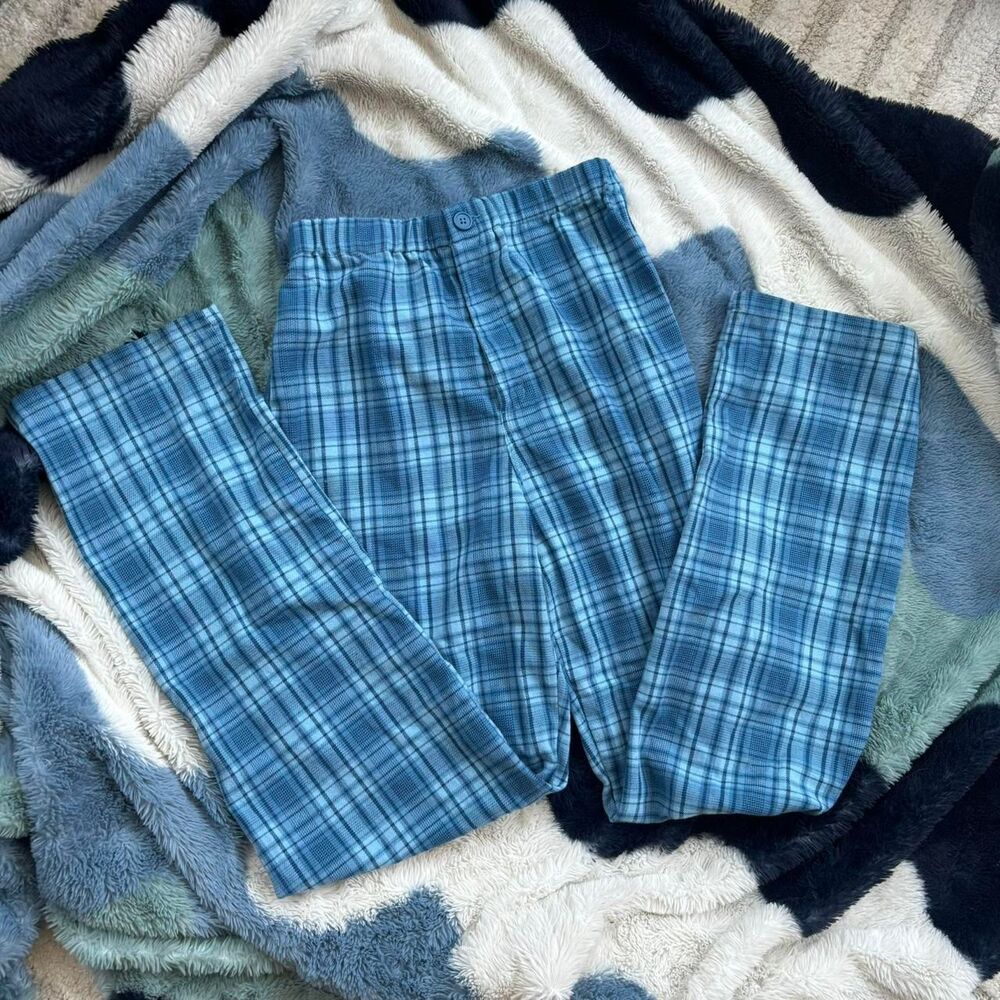 Brandy Melville Blue Plaid Straight Leg Pants